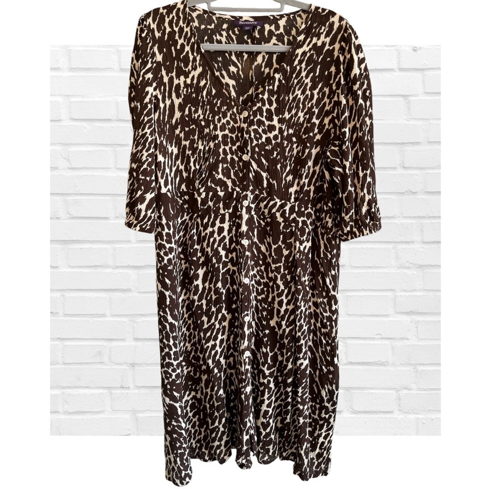 Roaman’s 22W Animal Print Midi Shirt Dress Duster Coverup Lagenlook Classic